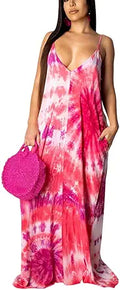 Womens Plus Size Striped Suspender Maxi Dress - Pockets & Belt