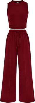 BTFBM Women Summer 2 Piece Outfits - Comfortable Crop Top & Wide Leg