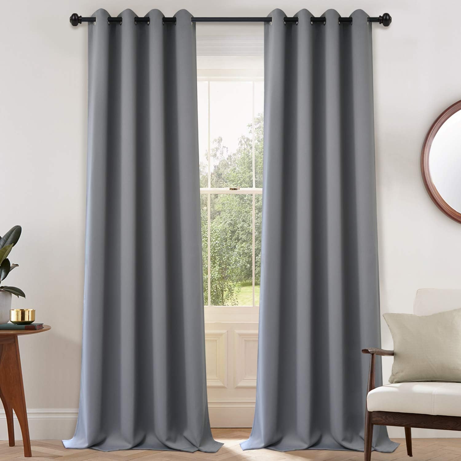 Yakamok Gray Blackout Curtains for Room Darkening and Insulation