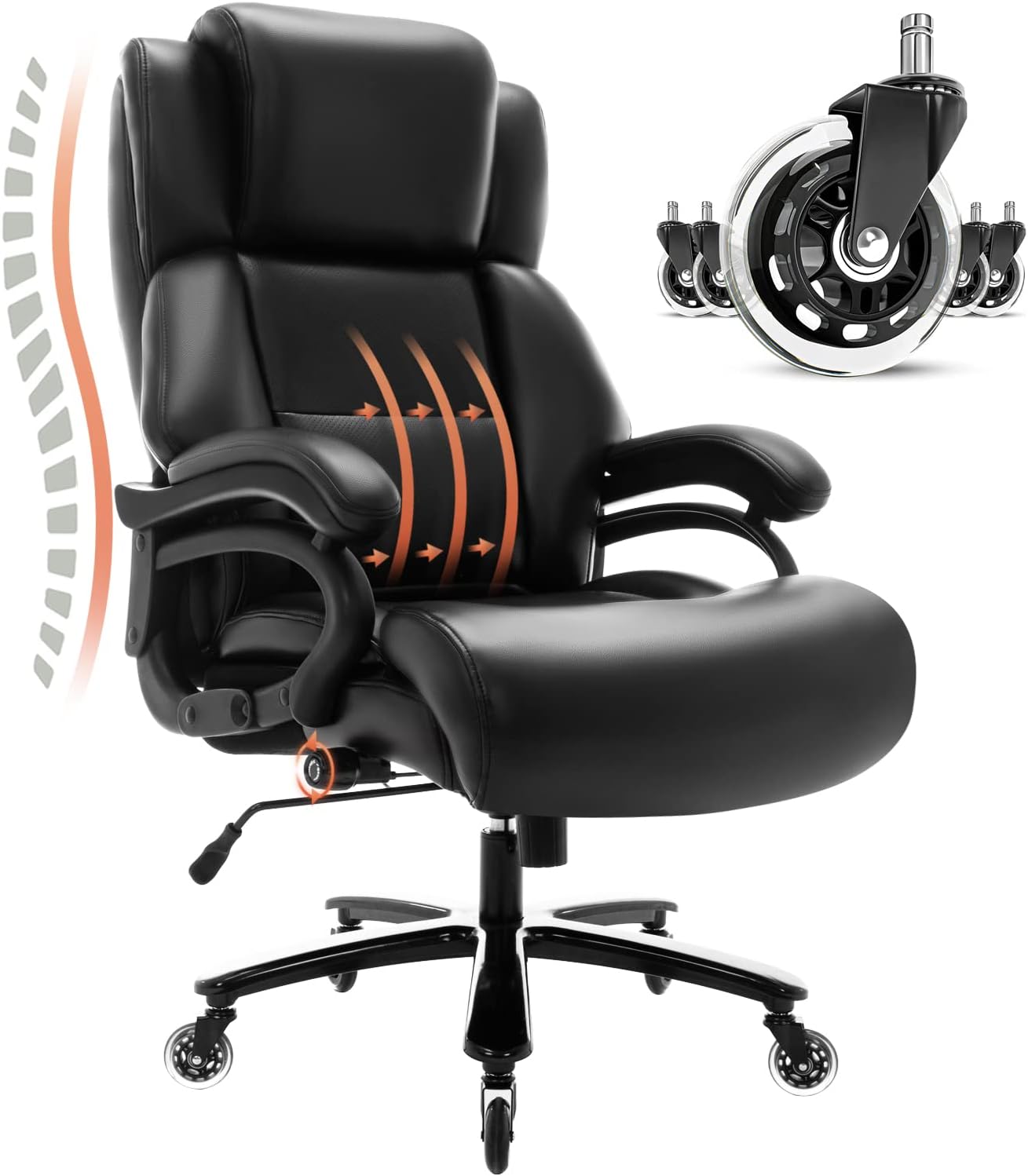 400lbs Big & Tall Office Chair - Ergonomic Lumbar Support, Heavy Duty Base, Back Pain Relief - HAMAOKA