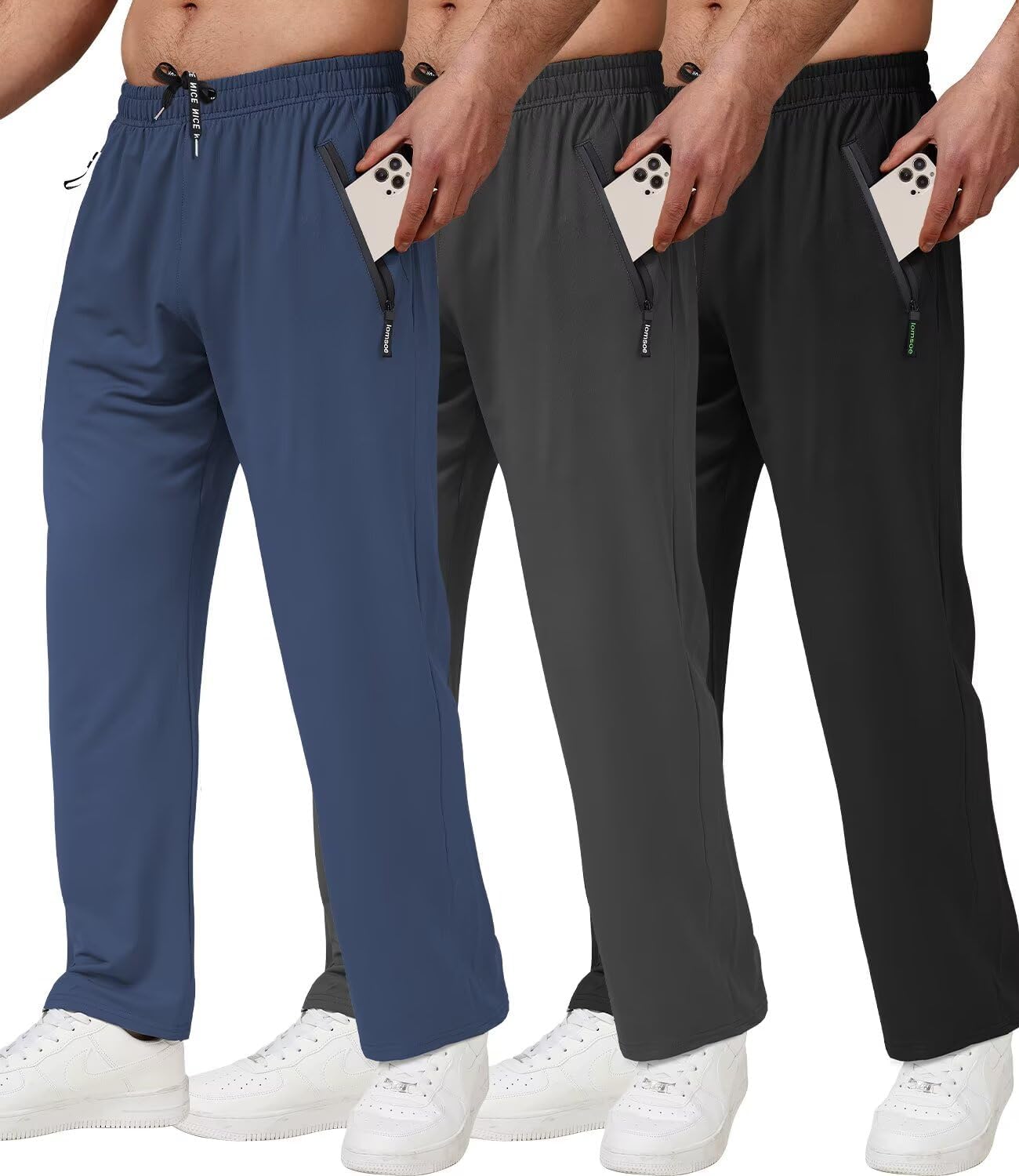 3 Pack Men's Athletic Pants with Zip Pockets for Comfort