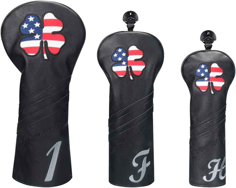 Craftsman Golf US Flag Clover Leather Driver Fairway Wood Cover