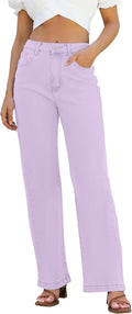 Womens Jeans High Waisted Straight Leg Loose Stretchy Lightweight Wash