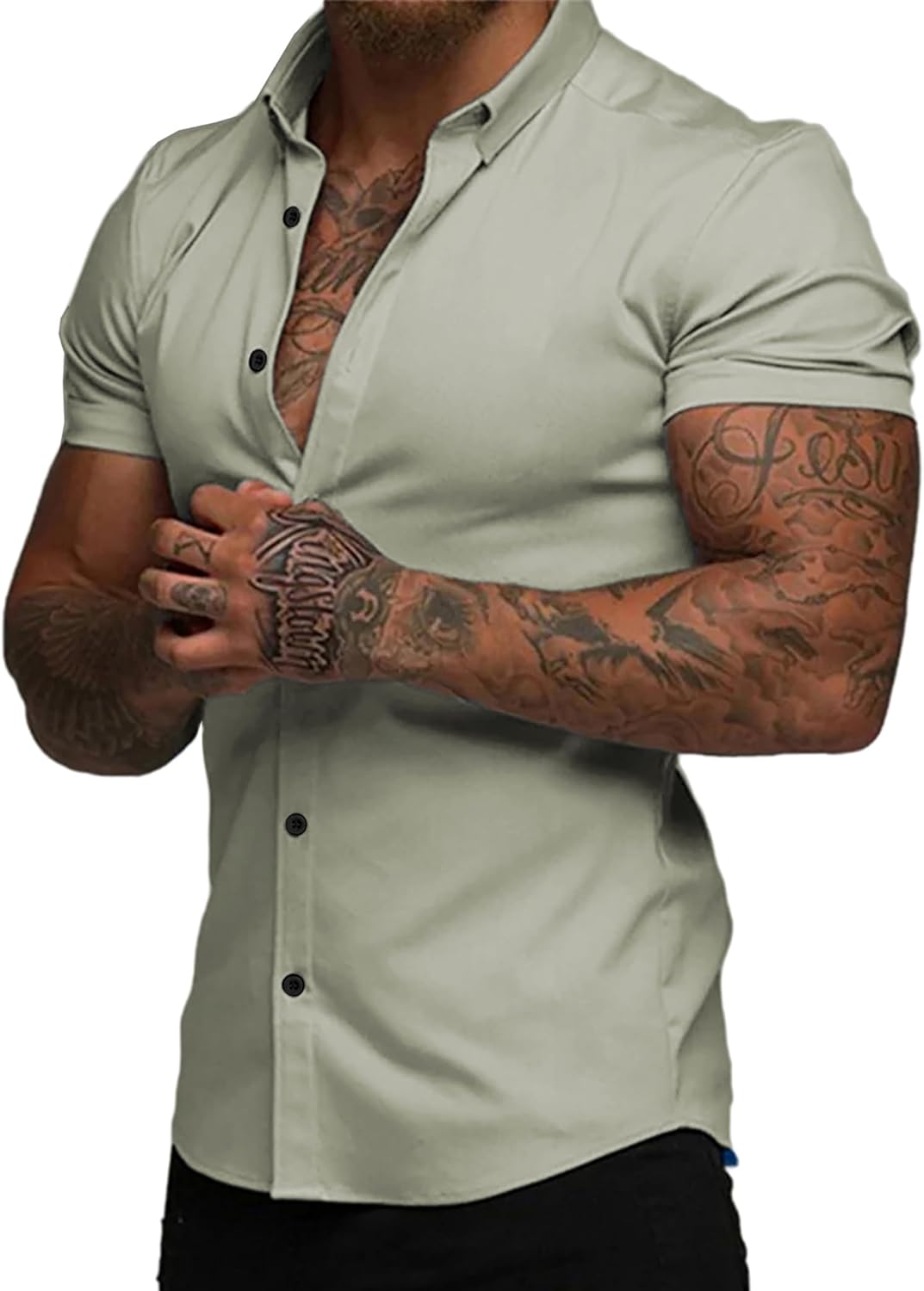 JMIERR Men's Muscle Fit Dress Shirts for Summer Casual Style
