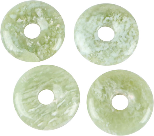 Green Jade Lucky Coin Beads, 30mm Circle Pendant x4