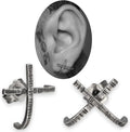 Men's X-Shape Stud Earrings Oxidized 925 Sterling Silver - Gothic