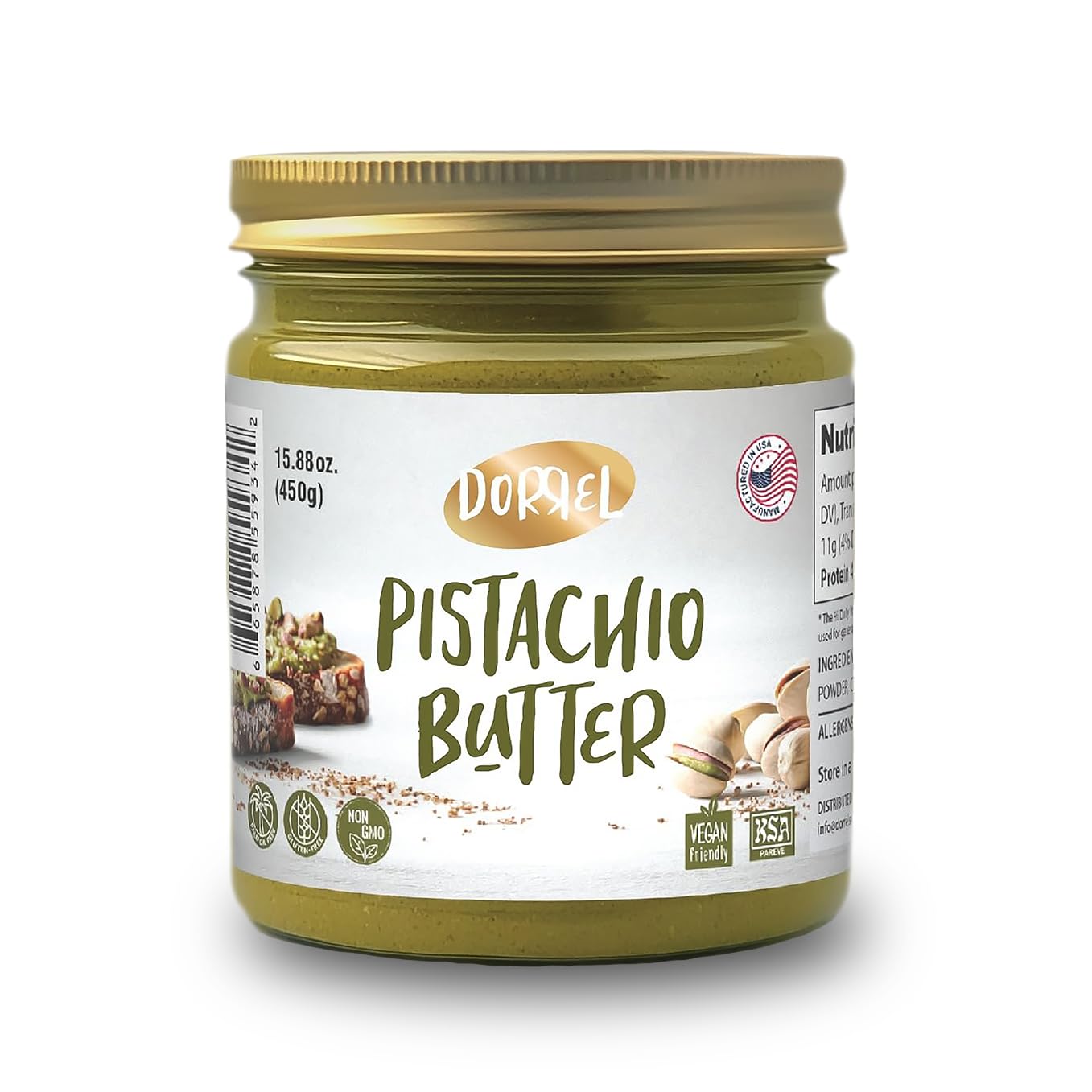 DORREL Pistachio Butter - Dairy-Free Vegan Spread for Snacks