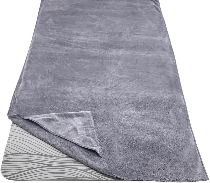 JBM 72 Yoga Towel: Non-Slip, Sweat Absorbent - Gray
