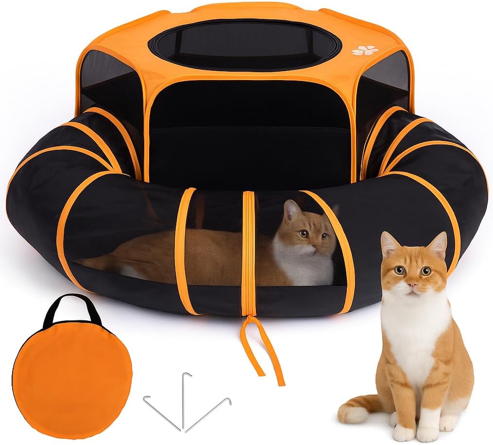 Cat Tent & Tunnel Enclosure for Outdoor Play with Zipper Door