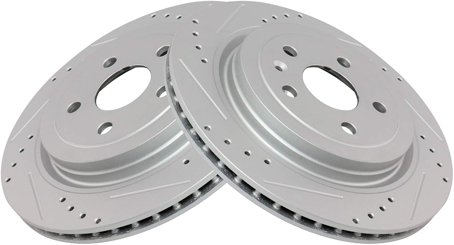 TRQ Rear Brake Rotor Set G Coated Vented Drilled and Slotted