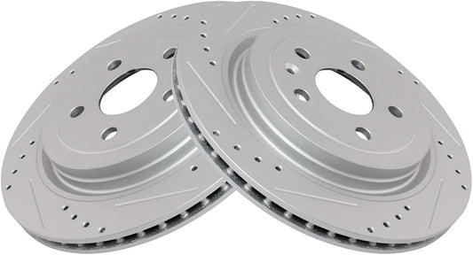 TRQ Rear Brake Rotor Set G Coated Vented Drilled and Slotted