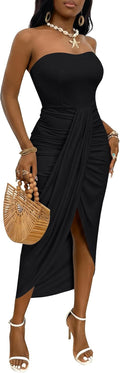 Umenlele Strapless Ruched High Waist Wrap Split Asymmetrical Beach