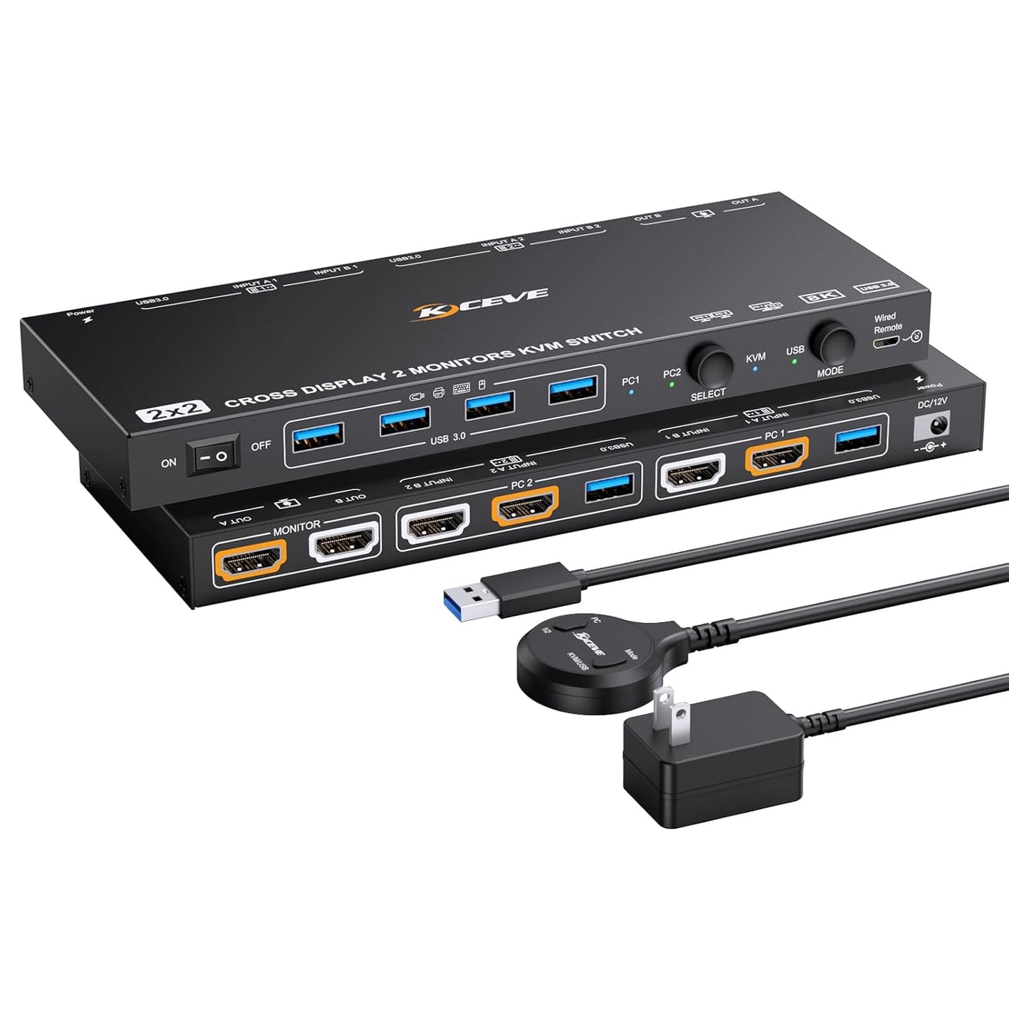 KVM Switch Dual Monitor 2 Computers 8K HDMI USB 3.0 Control