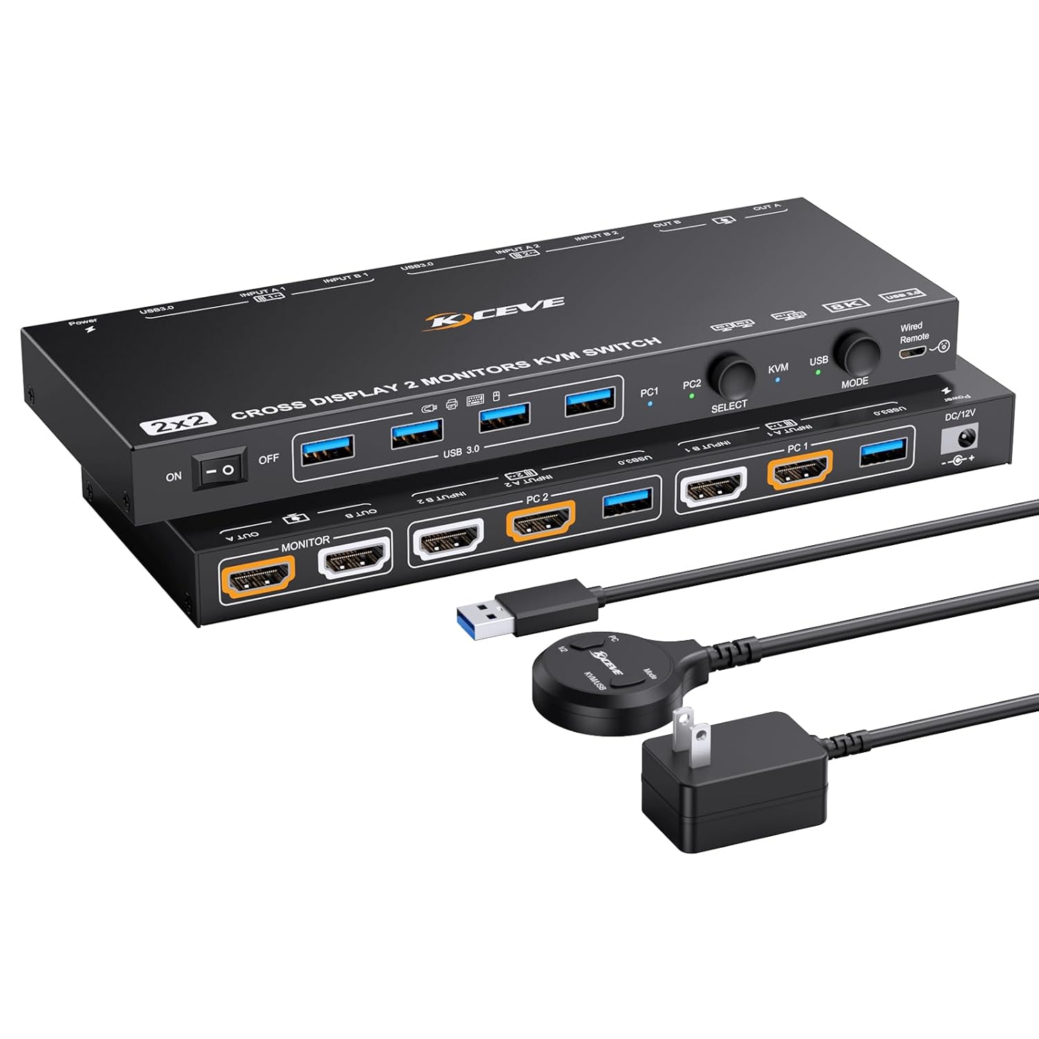 KVM Switch Dual Monitor 2 Computers 8K HDMI USB 3.0 Control
