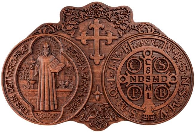 Saint Benedict Medal Wall Decor Plaque Handmade Wooden Art