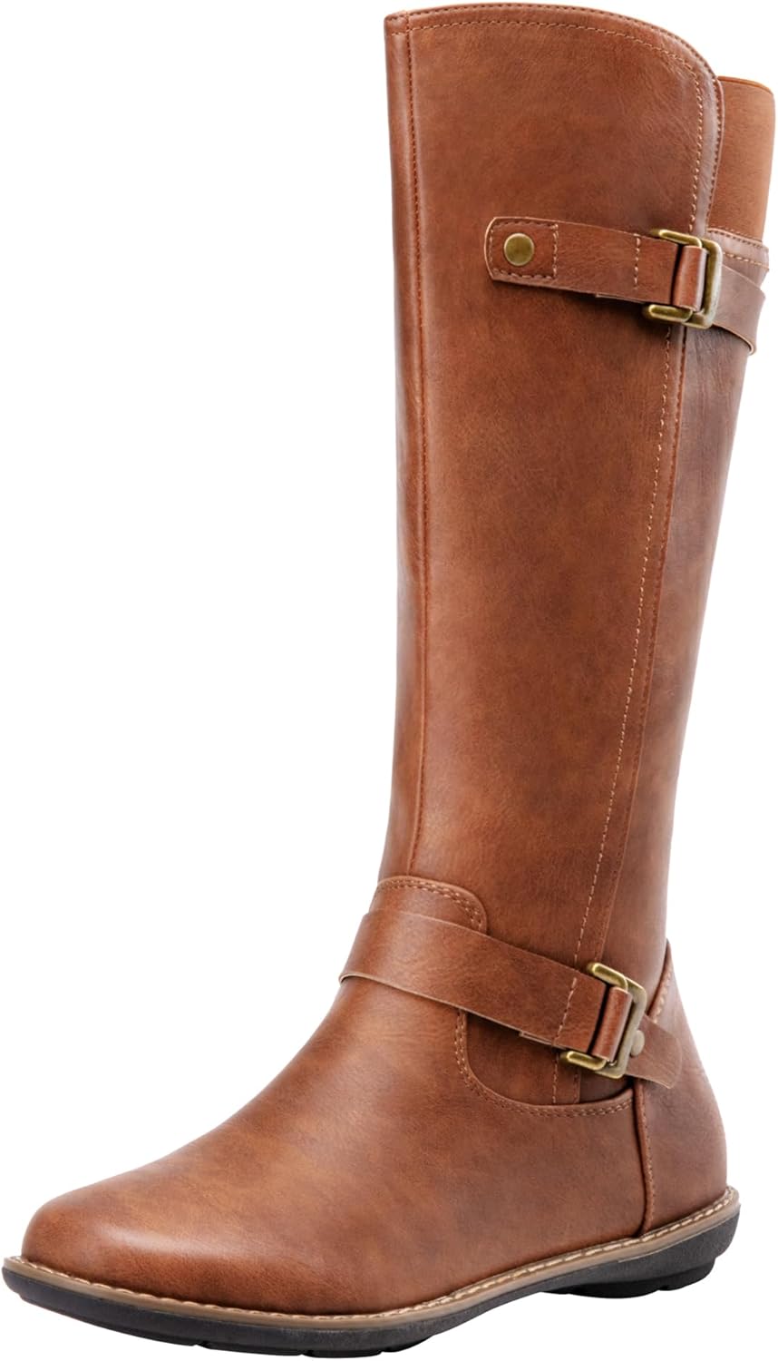 Jeossy Women's Knee High Boots with Buckle and Side Zipper