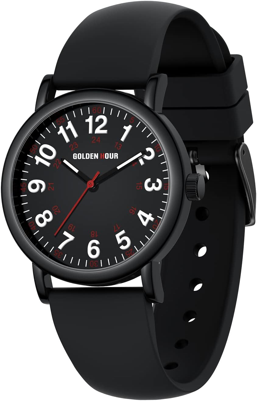 Golden Hour Waterproof Nurse Watch - Easy Read Dial, Military Time, Colorful Band