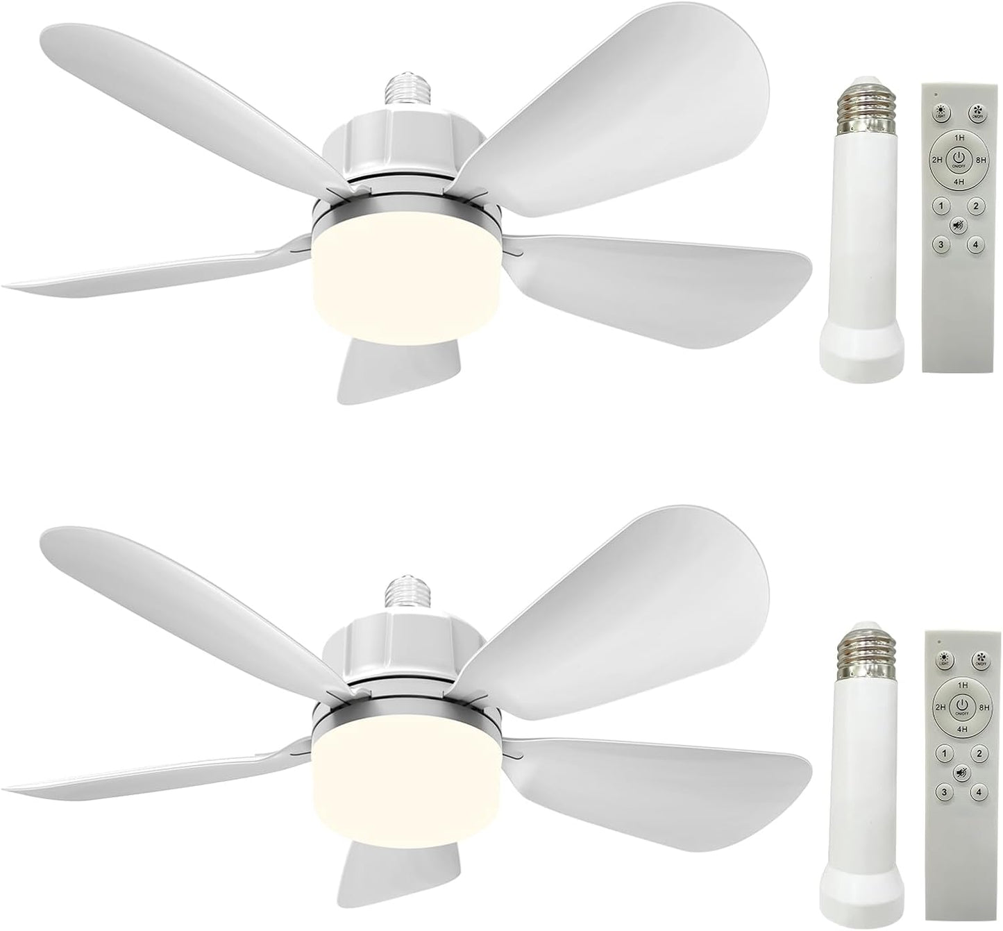 2Pack Socket Fan Light with Remote for Dimmable Comfort