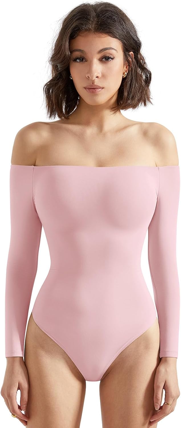 SUUKSESS Off the Shoulder Long Sleeve Bodysuit for Women