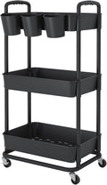3-Tier Plastic Rolling Storage Cart Utility Cart with Lockable Wheels
