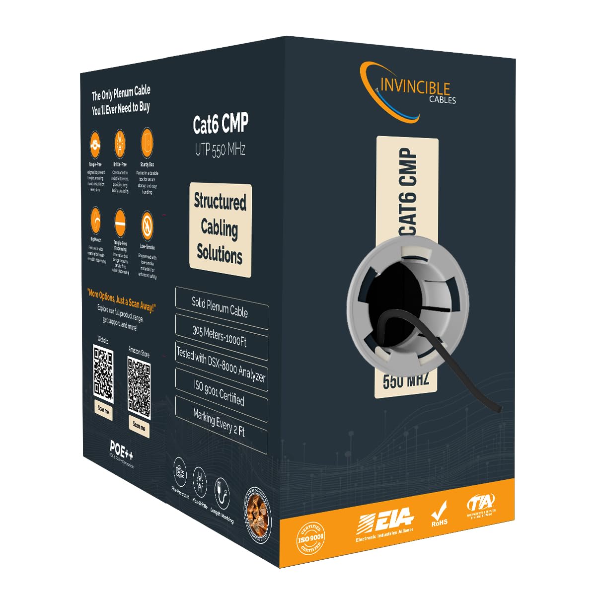 Cat6 Plenum Cable 1000ft - High-Speed Solid Copper Ethernet