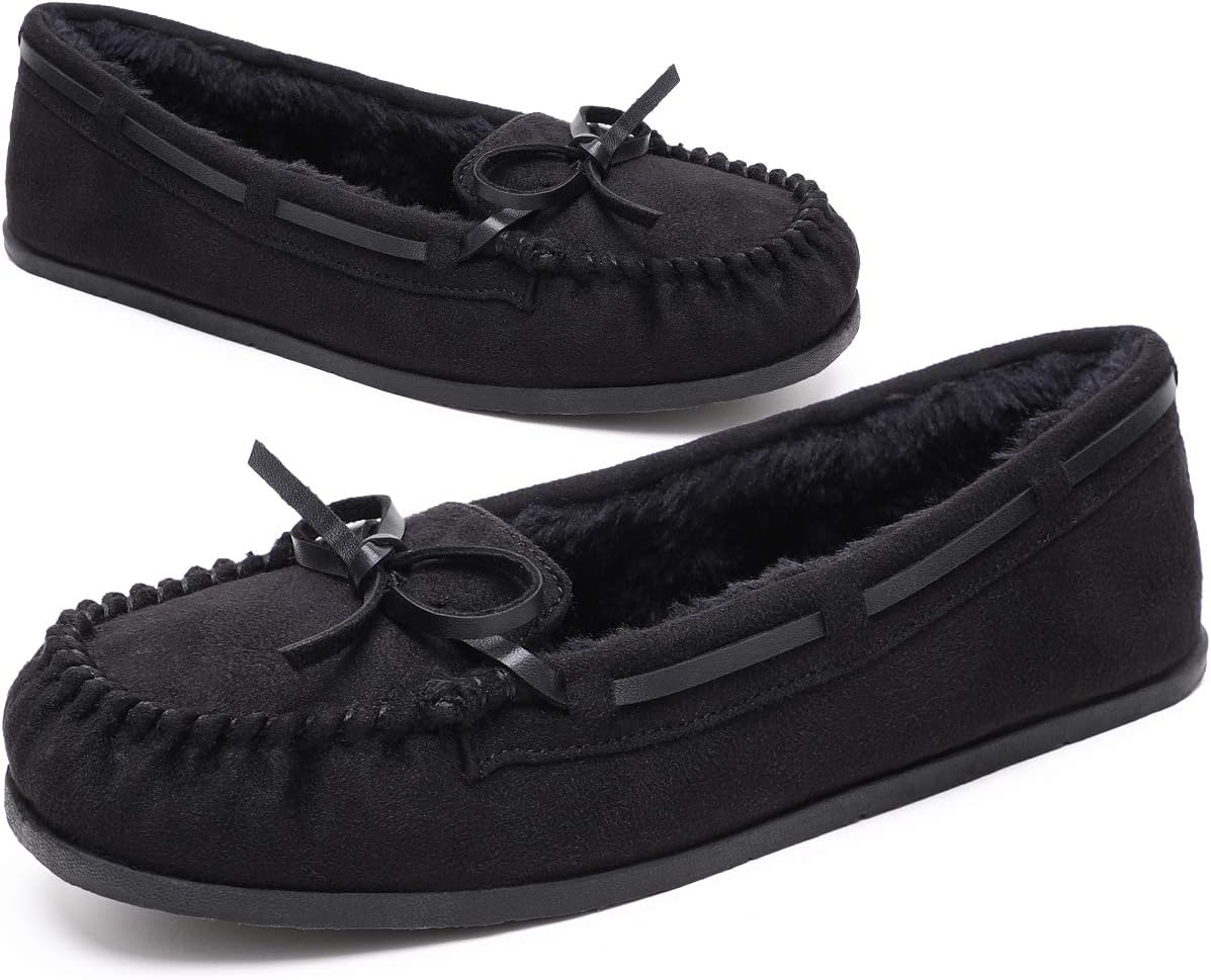 KOLILI Womens Faux Fur Moccasin Slippers for Cozy Comfort