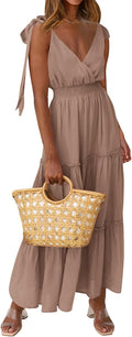 Women's Cross Neck Tiered Maxi Dress - Sleeveless Smocked Summer