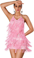 Sequin Fringe Romper for Women - Sparkly Light Pink Backless Fit