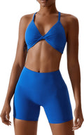 Womens Workout Sets Twist Front Halter 2 Piece - Soft Nylon Spandex