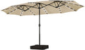 15 ft Large Patio Umbrella with Solar Lights - Extra Coverage Tan