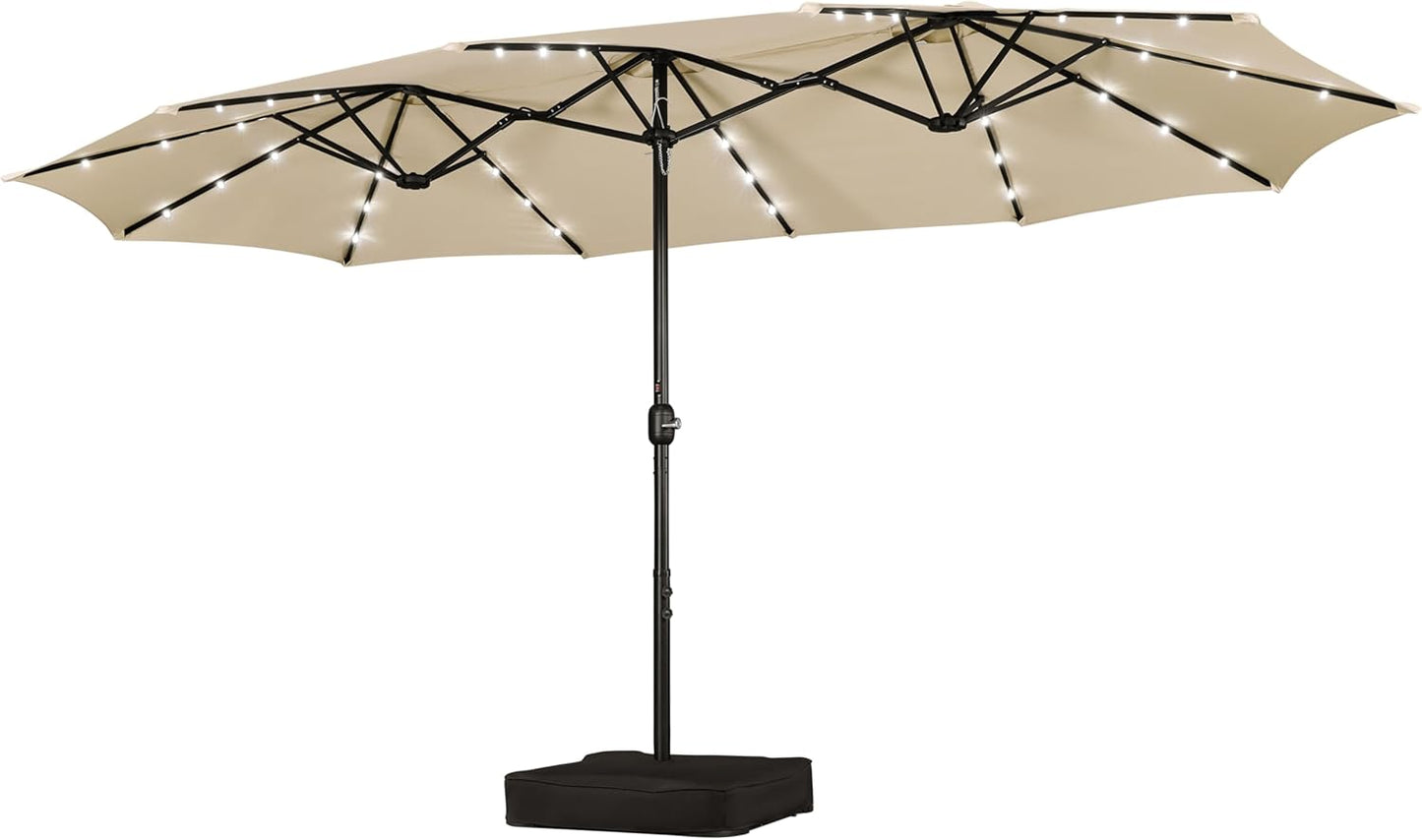 15 ft Large Patio Umbrella with Solar Lights for Outdoor Use
