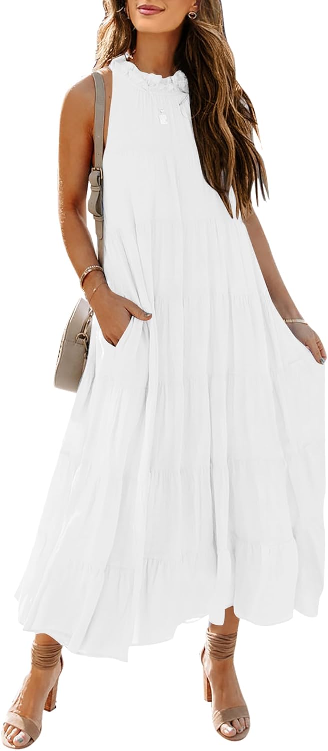 HAEOF Womens 2024 Summer Sleeveless Halter Maxi Dress Review