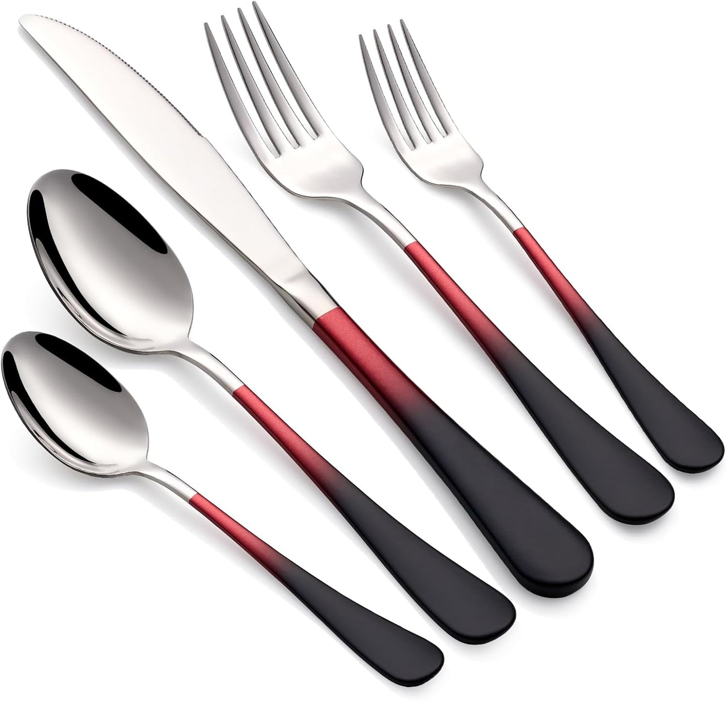 20-Piece Black Red Stainless Steel Silverware Set for 4