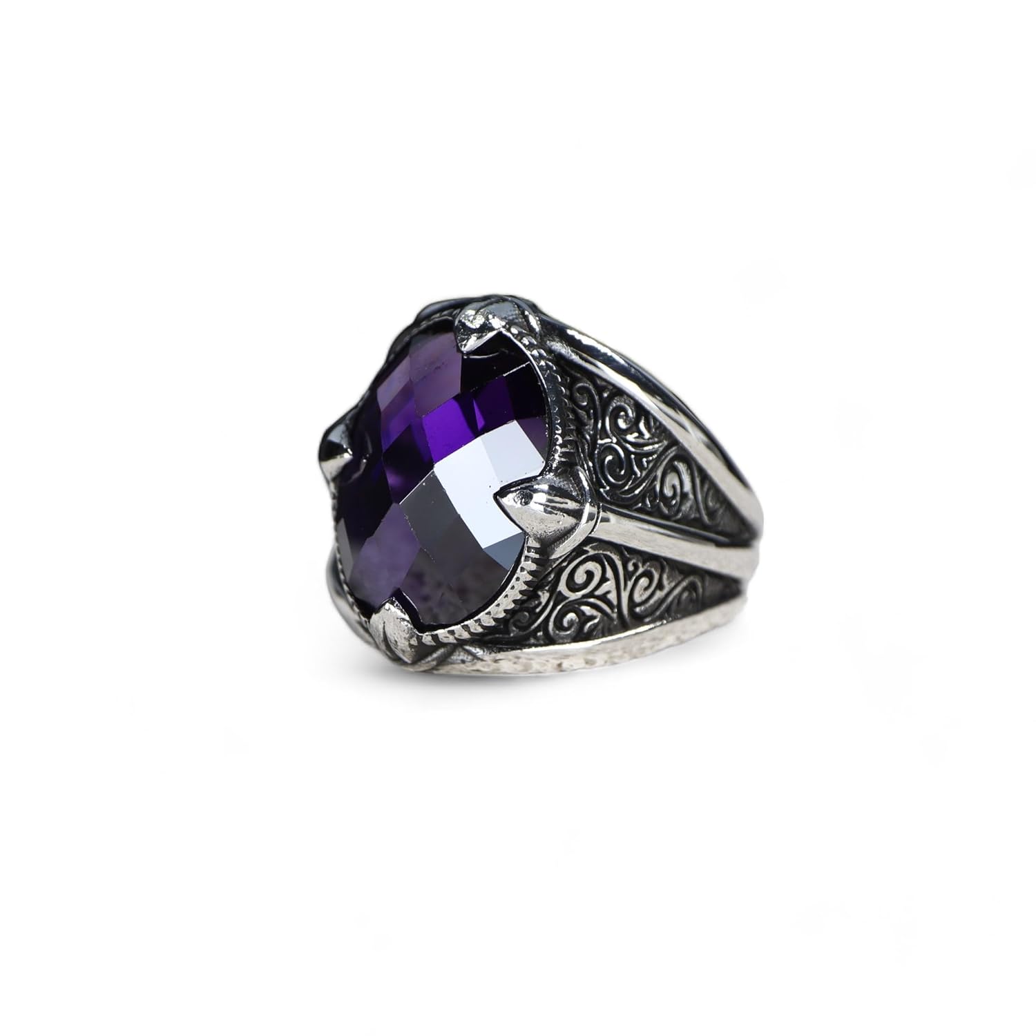 Amethyst Mens Ring - Handmade Silver Ring for Men, Gift Idea