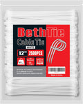 12 Inch White Zip Ties 2500 Pack - 65 lb Tensile Strength
