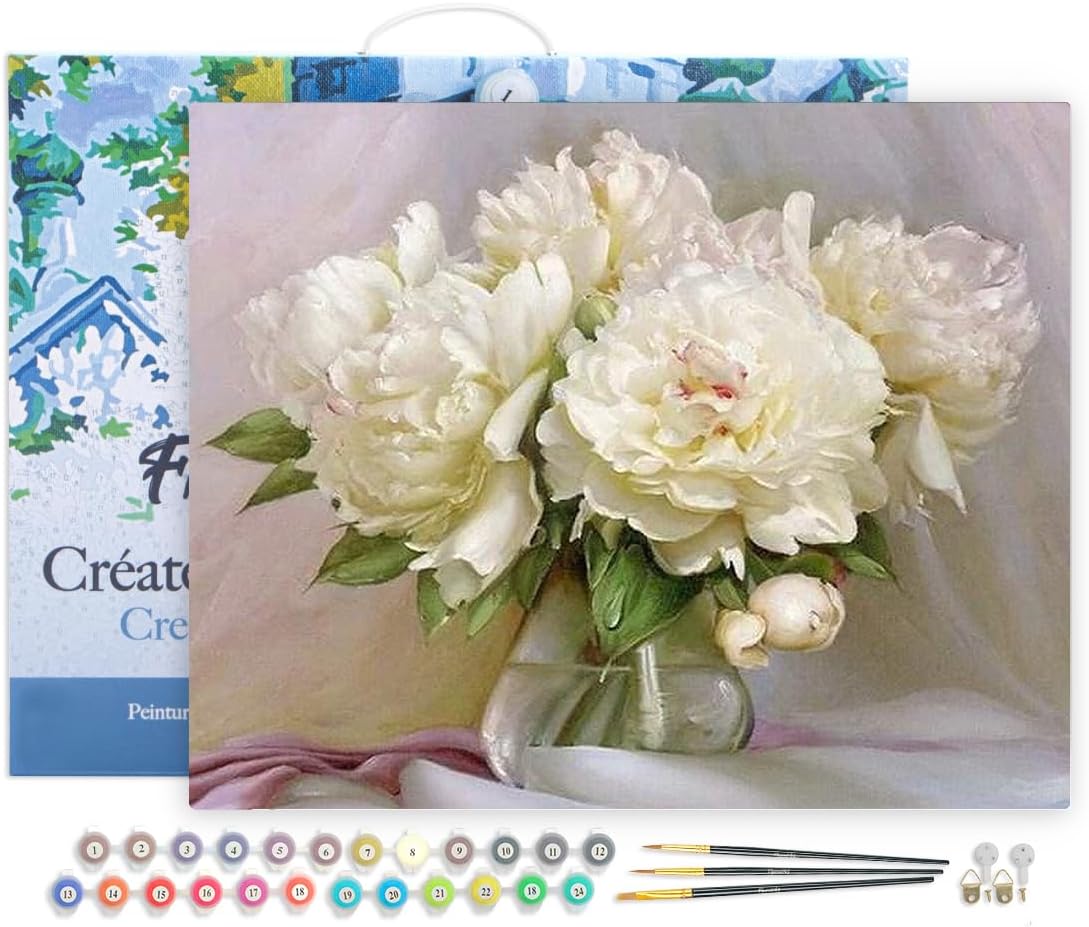 Figured'Art Paint by Numbers Kit for Adults - White Peonies