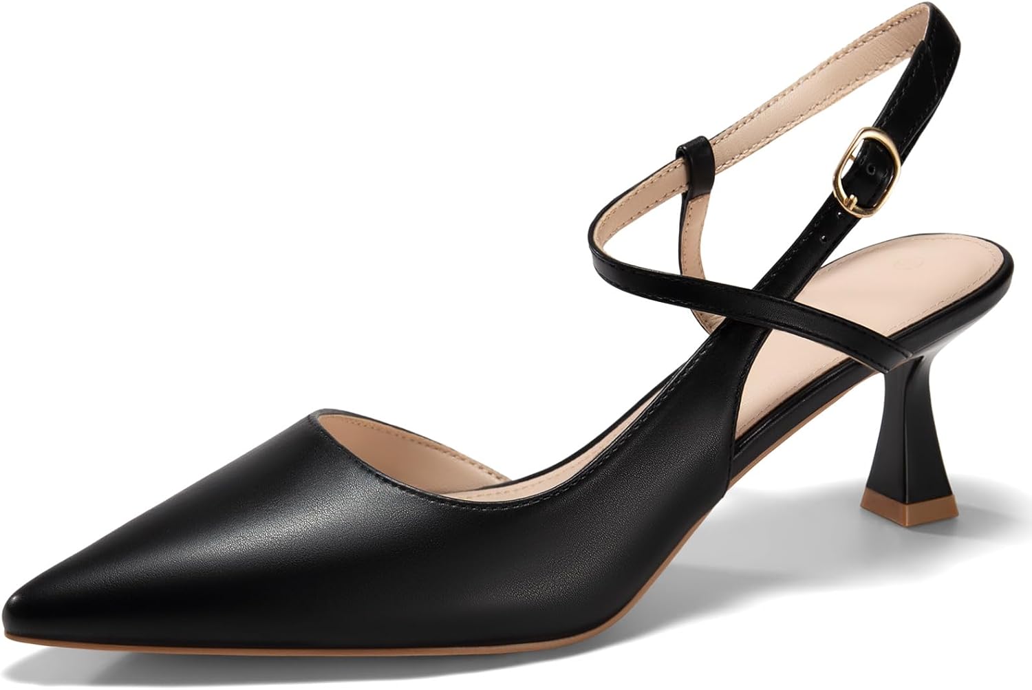 Womens Low Kitten Heel Closed Pointed Toe Slingback Pumps Shoes