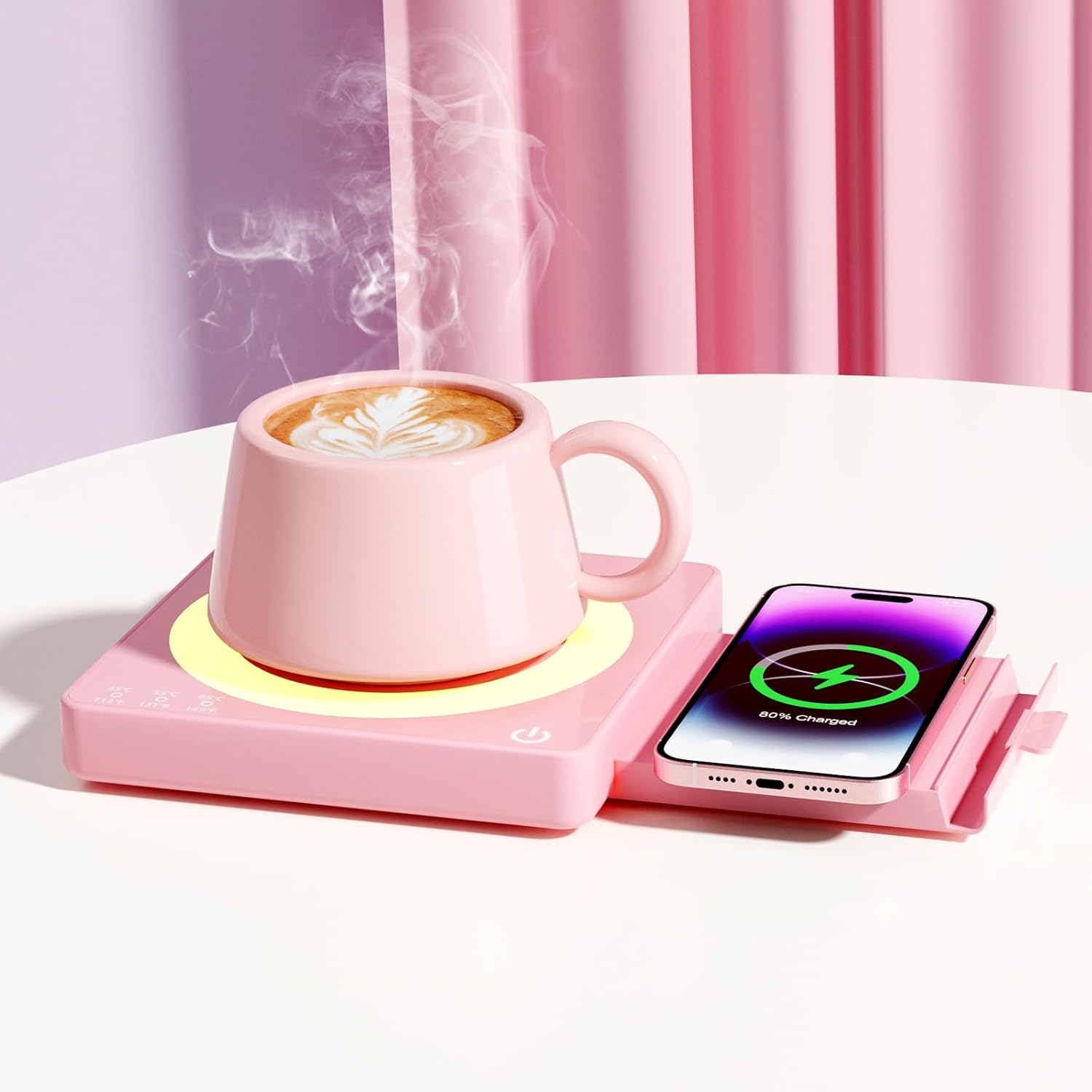 Wireless Charging Pink Mug Warmer - 3 Temp Settings