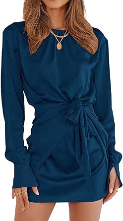 BTFBM Women Casual Long Sleeve Ruched Wrap Dress for Parties