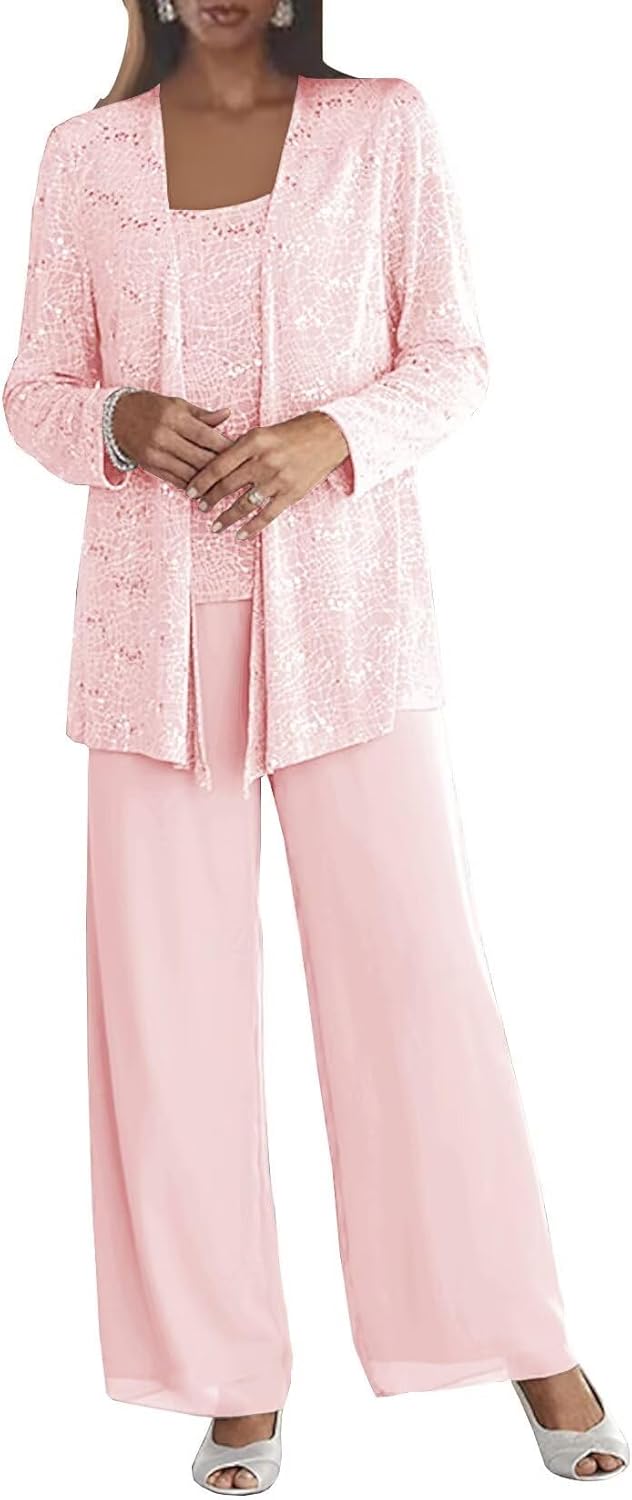 Elegant 3 Pieces Chiffon Mother of The Bride Pant Suits