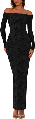 PRETTYGARDEN Off The Shoulder Floral Maxi Bodycon Dress - Elegant Fit