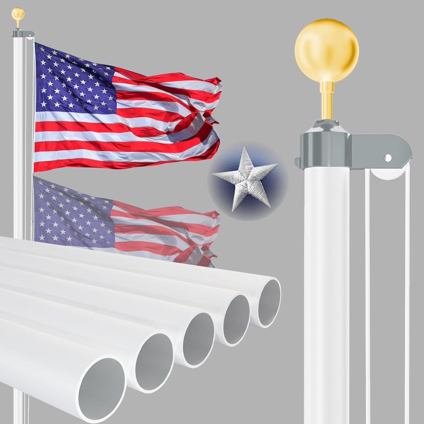 Heavy Duty 25FT Flag Pole Kit for House Yard - Wind Tested