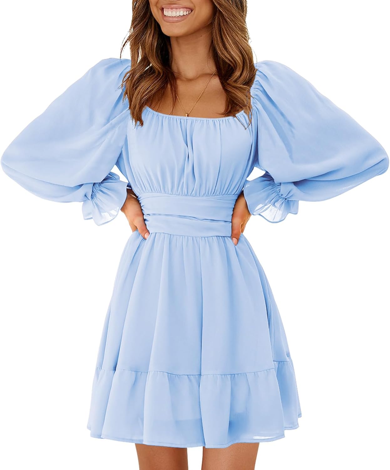EXLURA Women's Casual Long Lantern Sleeve Mini Dress Review