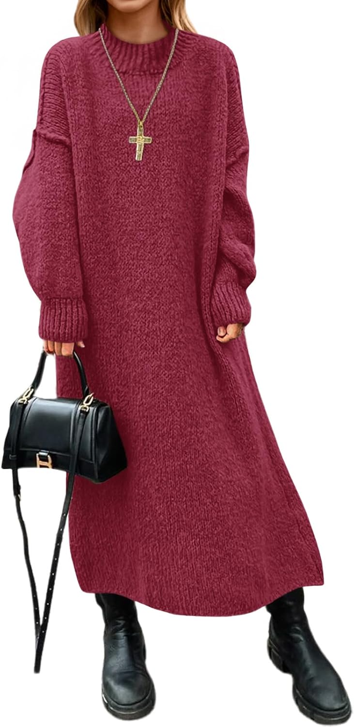 Oversized Sweater Dress for Women - Cozy Mock Neck Maxi Style