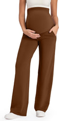 Maternity Wide Leg Yoga Pants Over The Belly - Stretchy Pocketed
