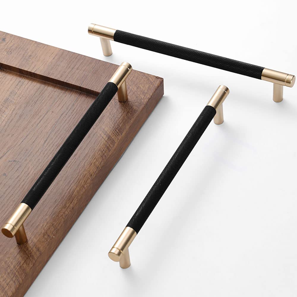 Elegant Gold and Black Knurled Bar Cabinet Pulls for Modern Homes