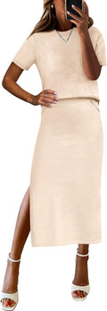 Womens 2 Piece Striped Sweater Skirt Sets - Loose Fit Summer Travel