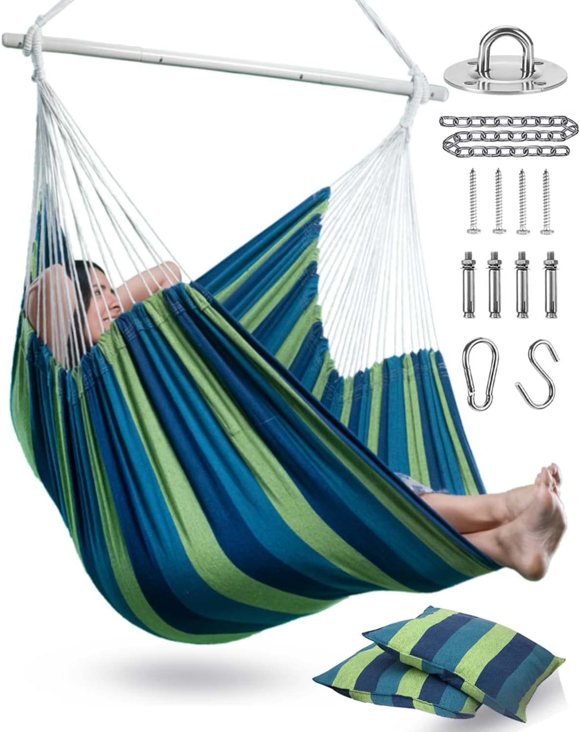 XXL Hammock Chair Swing with Cushions - Max 500lbs Capacity