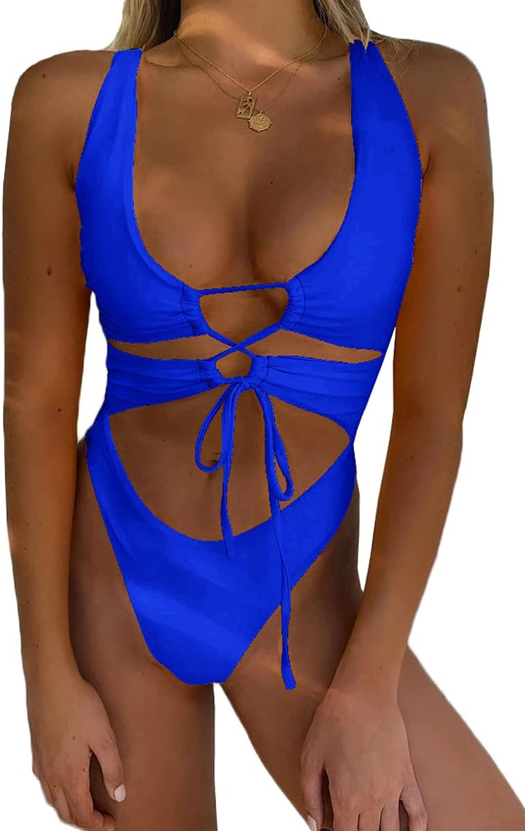 CHYRII Women's Sexy Cutout Lace Up Backless Monokini Swimsuit