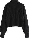 Mock Neck Cropped Sweater - Cozy Ribbed Knit Pullover